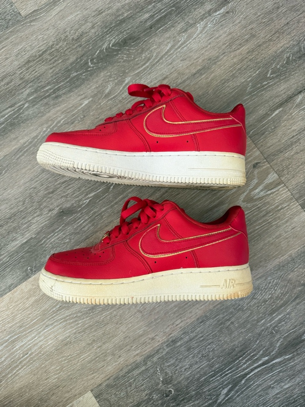 Nike Red Leather Low-Top Sneakers with Gold Accents - Picture 3 of 5